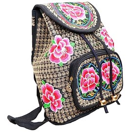 Laurel & Mason Colourful Embroidered Canvas Backpack (Roses Blue)
