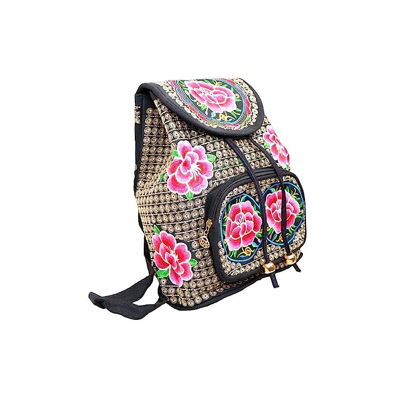 Laurel & Mason Colourful Embroidered Canvas Backpack (Roses Blue)