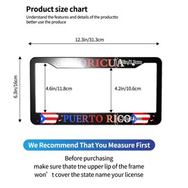 Puerto Rico Flag License Plate Frame - 1 Pack Boricua Personalise License Plate Frames of Aluminum Car Accessory Personalize Funny Car Plate Holder Universal US-Canada 2 Hole for Women/Men