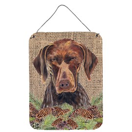 Caroline's Treasures SC9035DS1216 German Shorthaired Pointer Faux Burlap and Pine cones Wall or Door Hanging Prints Aluminum Metal Sign Kitchen Wall Bar Bathroom Plaque Home Decor Front Door Plaque, 1