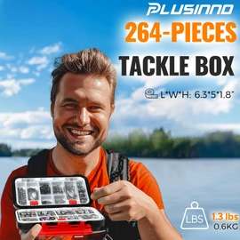 PLUSINNO 264pcs Fishing Accessories Kit, Organized Fishing Tackle Box with Tackle Included, Fishing Weights Sinkers, Jig Hooks, Swivels, Beads Combined into 10 Rigs, Fishing Gear Set for Bass Trout