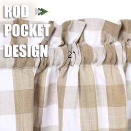 Buffalo Plaid Cafe Curtains 36 Inches Long, Beige Buffalo Check Kitchen Tier Curtains, Farmhouse Gingham Rod Pocket Short Tier Curtain for Kitchen Bathroom Window, 28" x 36", Linen, Set of 2