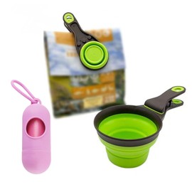 SESAWILLIAM Dog-Cat Food-Scoop Measuring-Cup, food spoon Multi-Function with Measurements and Bag Clip Collapsible pets dog cat bird Food Measuring Silicone Cup,Pets Poop Bags with Dispense&2PCS