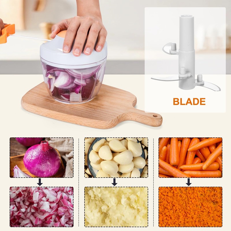 Manual Food Processor Vegetable Chopper, Portable Hand Pull String Garlic