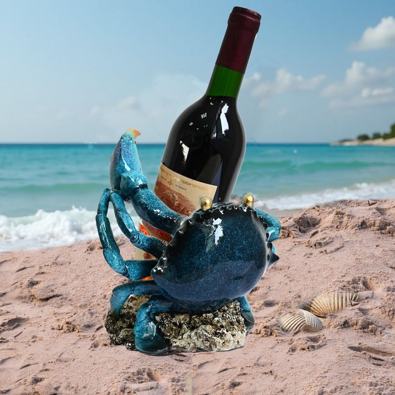 Juliahestia Modern Crab Wine Bottle Holder Countertop Coastal Beach Themed