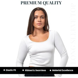 Common Stitch 2 Pack Casual Stretch Workout Tops for Women, Long Sleeve Seamless Fit Tee Women, Scoop Neck Basic Yoga Shirts White/White