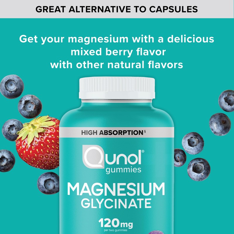 Qunol Magnesium Glycinate Gummies, 120mg of Magnesium Glycinate, High Absorption,