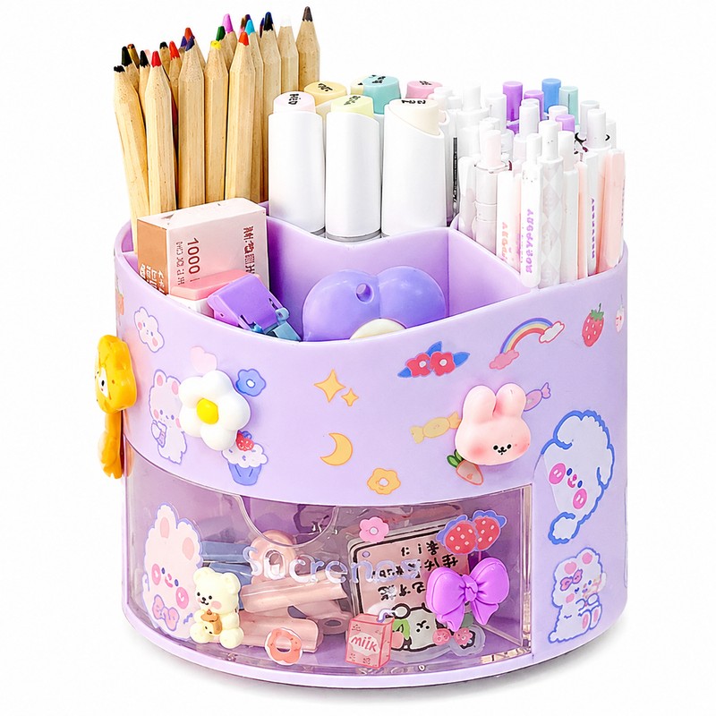 Cute Rotating Pen Holder Organizer for Desk Storage – Kawaii