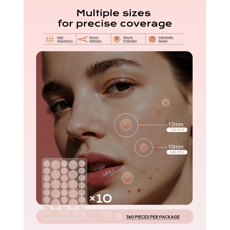 360 Pieces Invisible Pimple Patches, Hydrocolloid Spot Patches, Acne Treatment