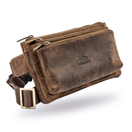 Fa.Volmer Bum Bag / Belt Bag / Waist Bag Made of Buffalo Leather I Men and Women I Large Compartments and Secure Zip I Brown I Retro Look I Model: Portland