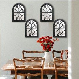 ZEXUIRU Set of 4 Arched Window Wall Mirror Rustic Farmhouse Accent Mirror Wood Framed Entry Wall Decoration for Living Room Bathroom Bedroom Kitchen