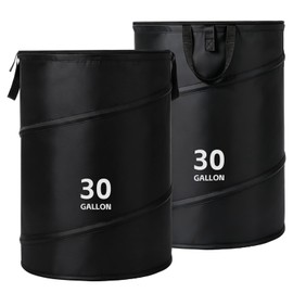 Purpeak 2 Pack Collapsible Pop up Trash Cans for Camping 30-Gallon Garbage Can Portable Reusable Garbage Waste Bin with Zippered Lid and Bag Clips for Camping, Travel, Rv and Outdoor Use