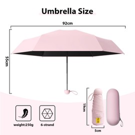 FANSEZQ Sun Umbrella, Mini Travel Umbrella With Case Small Compact Protection Sun Lightweight Tiny Pocket Umbrella (Pink)