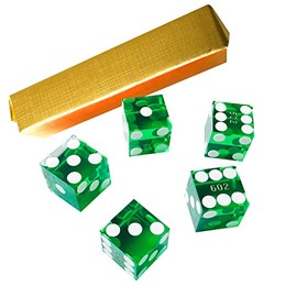 Yuanhe Set of 5 Grade AAA Precision 19mm Serialized Casino Craps Dice with Razor Edges and Corners - Green ¡­
