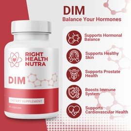 Right Health Nutra DIM Supplement 200 mg - 60 Capsules - Potent Formula with Diindolylmethane, Cabbage Powder, Broccoli Powder, and Pomegranate Extract - DIM for Men and Women