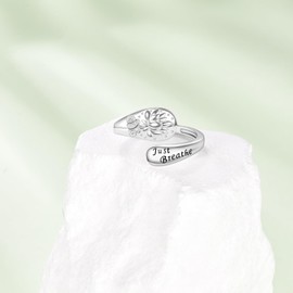 AXOMY Just Breathe Ring 925 Sterling Silver Lotus Just Breathe Thumb Adjustable Hope Rings Inspirational Jewelry Gifts for Women