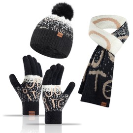 MAZELIKEHOOD Hat Scarf Gloves Set for Women 3Pcs Winter Warm Knitted Beanie Hat Gloves Ladies Scarf Neck Warmer 3 in 1 Cold Weather Set