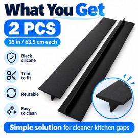 25-Inch Silicone Stove Gap Covers – 2-Pack Black T-Shaped Kitchen Counter Gap Fillers for Spills and Crumbs