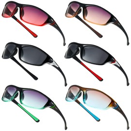 Cindeer 6 Pairs Men's Polarized Sunglasses UV Protection Wrap Around Sports Sunglasses for Hiking Fishing Driving(Cool Colors)