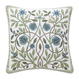 ISAENNE Design Fresh Linen Square Throw Pillow Covers 18"x18", French White Cottage Cushion Covers with Blue Floral Branches Pattern Decor Pillowcases for Bed,Living Room,Outdoor,Car