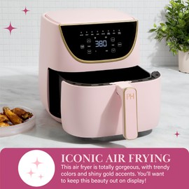 Paris Hilton Air Fryer, Large 6-Quart Capacity, Nonstick Made without PFAS, Touchscreen Display, 8-in-1 (Air Fry, Roast, Broil, Bake, Reheat, Keep Warm, Pizza, Dehydrate), Dishwasher Safe, Pink