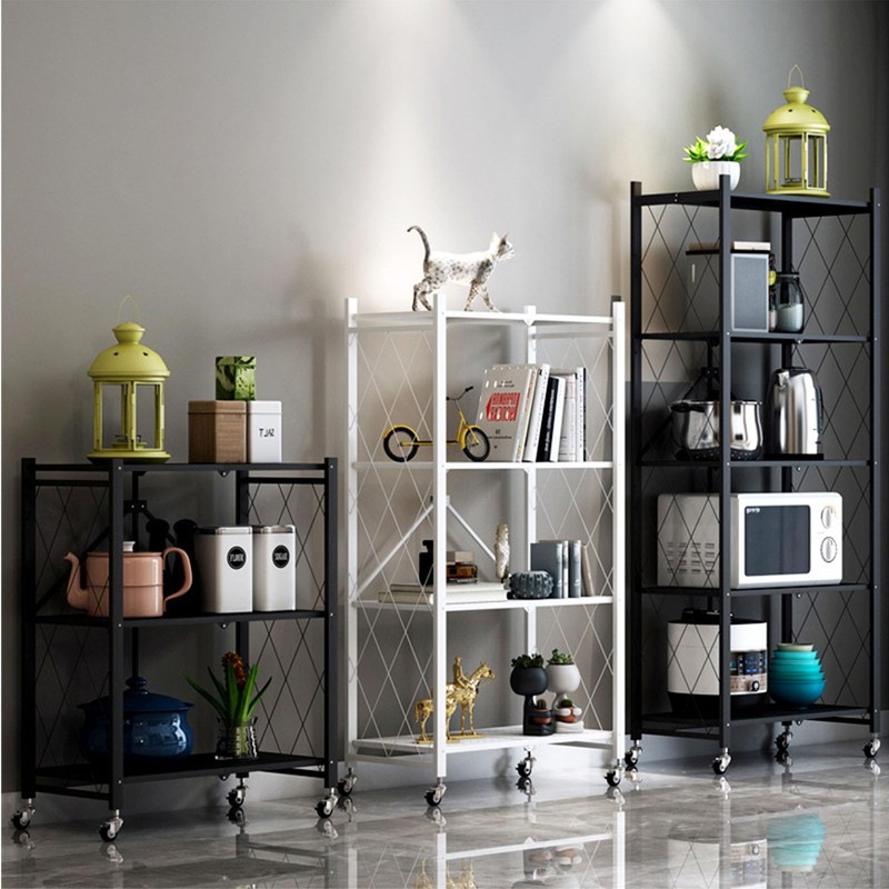 4-Tier Foldable Metal Storage Shelf with Wheels, 28.15" W x