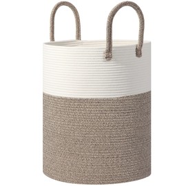 HOBASKET Large 60L Laundry Basket Hamper, Woven Cotton Rope Basket with Handles, Blanket Basket for Living Room, Baby Nursery, Bedroom & Bathroom, 15"D x 20"H Decorative Clothes Hamper, White/Brown