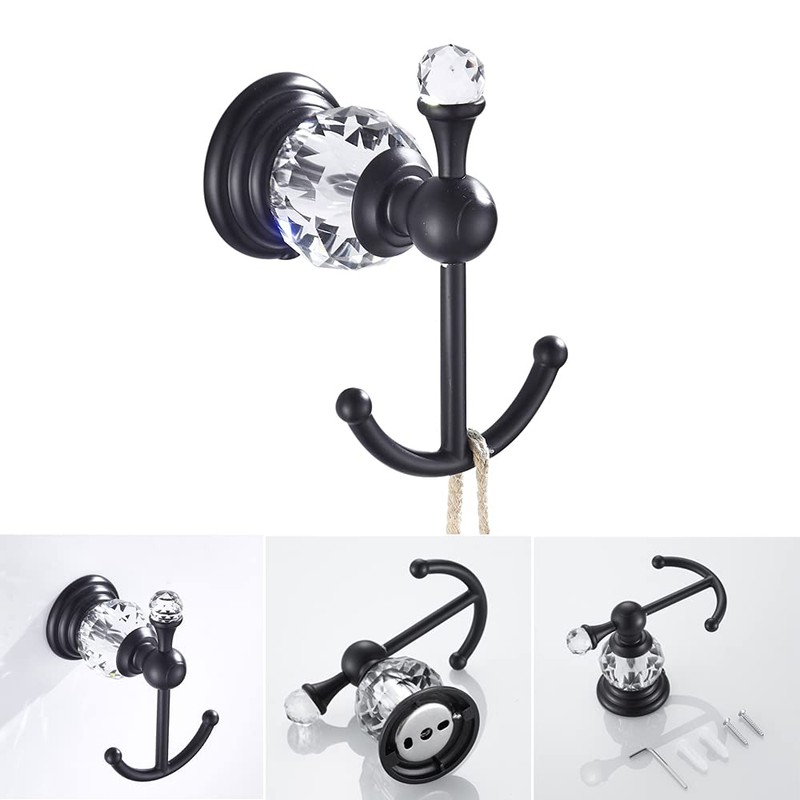 WOLIBEER Crystal Bathroom Hardware, Black 24 Inch Towel Bar Set