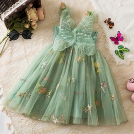 YETANLID Toddler Girls Butterfly Tulle Tutu Dress Baby Girls Summer Sleeveless Embroidery Print Girls Dresses Green Size 4-5T