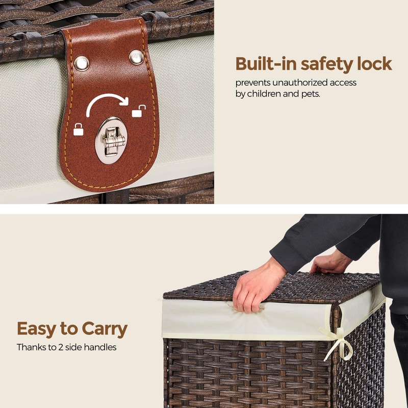 Honjourai Wicker Storage Basket with Lid,Rattan Shelf Basket with Removable