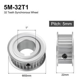 uxcell 5M-32T-1B Timing Belt Pulley 1" Bore, 32 Teeth Aluminum Alloy Synchronous Wheel with Keyway, Pitch 5mm Tooth for 15mm Width Belt