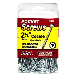 Milescraft 5206 Wood Pocket Hole Screws - #7 x 2-1/2" Washer Head with Coarse Thread (50c.), Torx Drive Self-Tapping, For Indoor Use