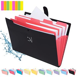 Forvencer Expanding File Folder, Black Cute Folder for Important Documents 5 Pocket Folder Organizer with Labels Accordion Folder Letter Size Paper Organizer Folder Portable for School