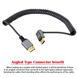 Cablecc 4K 60hz Stretch Coiled Cable Male HDMI 2.0 to Male HDMI 90 Degree Downward Angled for Laptop Monitor HDTV Computer