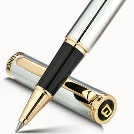 BEILUNER Luxury Rollerball Pen, Stunning Silver Chrome with 24K Gold Finish,Noble and Elegant Designs,Schneider Ink Refill, Best Gift Pen for Men & Women, Professional, Executive Office, Fancy Pens