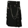 Scottish Designer Black Fashion Gothic Kilt with Silver Chains (Belly