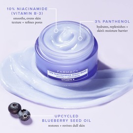 Farmacy 10% Niacinamide Facial Mask - Smoothing & Hydrating Skin Care Face Mask - Panthenol & Niacinamide Cream - Overnight Face Mask