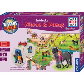 KOSMOS 683672 Knowledge Puzzle What Is What Junior Discover Horses & Ponies, Interactive Puzzle Fun for Children from 5 Years, 54 Large Puzzle Pieces, with Poster as Decoration for Children's Room,
