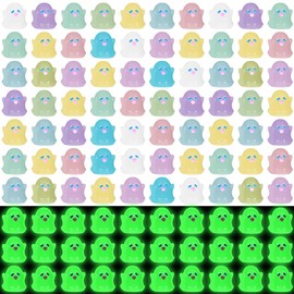 Liliful 96 Pcs Mini Resin Ghost Luminous Cute Miniature Figurines Glow in The Dark Resin Figures Small Ghost Garden Decor Micro Miniature Statue for Outdoor House Landscape Party