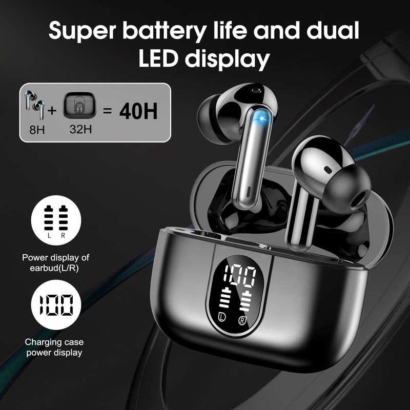 Csasan Wireless Earbuds, 2025 Bluetooth 5.3 Headphones HiFi Stereo Ear