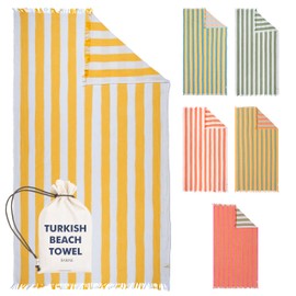 Cabana Striped Gauze Turkish Beach Towel - Large 36 x 69 | Quick Dry Beach Towel Blends Retro Style with Everyday Beach Comfort | Sand Free Design for a Clean, Carefree Day in The Sun (Saffron)
