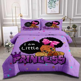 GRAT TIOC Little Black Girl Comforter Set Twin,Black Girl Magic Bedding Set,Cute Afro Peekaboo Girl Comforter Set,Black Melanin Bed Set,Black Princess Bedroom Sets