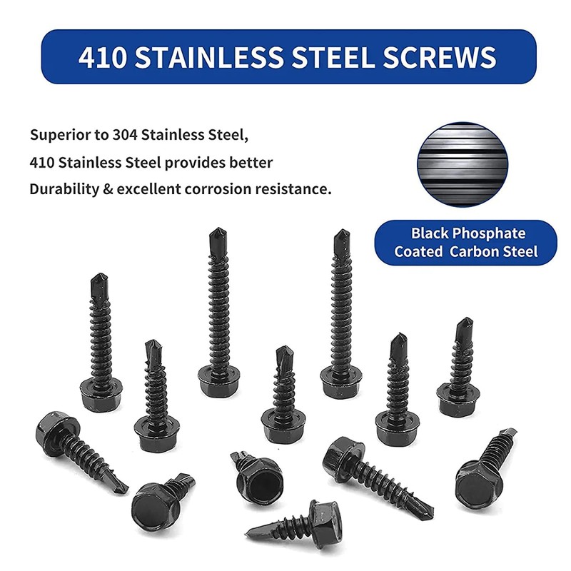 ZAMBASE 100 PCS 410 Stainless Steel #8X5/8 Self Tapping Screws