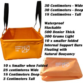 WASH22 Cubic 15L Folding Collapsible Camping Washing Basin Bucket Bag Tidy for Tents Motorhomes Campervans Caravans (Orange | Mesh bag)