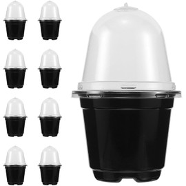 Kichvoe 10 Unidades Vaso Transparente Diseño Negro con Tapa para Cultivo de Plantas Material Pet para Monitoreo Fácil de Germinación de Semillas en Invernadero u Oficina