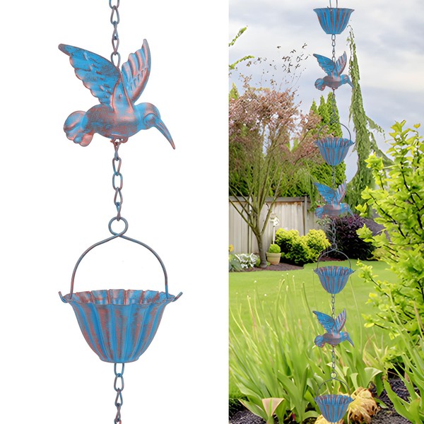 Tefola 2.4 m Rain Chain with Hummingbirds - Metal Rain