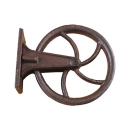 Midwest Craft House Cast Iron Wall Mounted Pulley Rustic Brown Color 5" Diameter for Decor, Lights, Lamps, Etc. - Set of 4