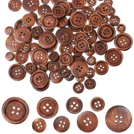 100 Pcs Wooden Buttons 4 Hole Round Buttons Bulk Brown Wooden Sewing Replacement Button Wood Sewing Button 1/2 Inch to 1 Inch (4 Size) for DIY Crafts Sewings Project