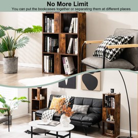 Giantex 6 Cube Bookcase, 3-Tier Freestanding Bookshelf with Anti-toppling Device, Storage Display Cabinet, Modern Wood Cube Storage Organizer for Living Room, Bedroom, Kids Room, Rustic Brown