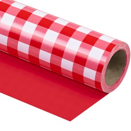 WRAPAHOLIC Reversible Wrapping Paper - Mini Roll - 17 Inch X 33 Feet - Red and White Plaid Design for Birthday, Holiday, Wedding, Baby Shower